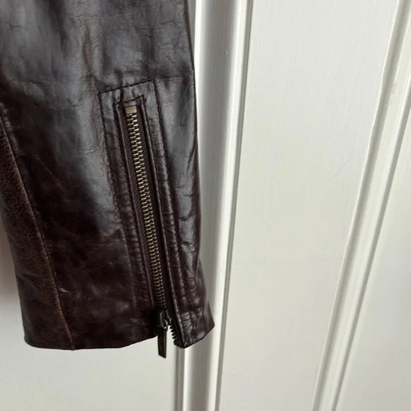 Laundry By Shelli Segal Dark Brown Leather Bomber Jacket - Picture 6 of 9